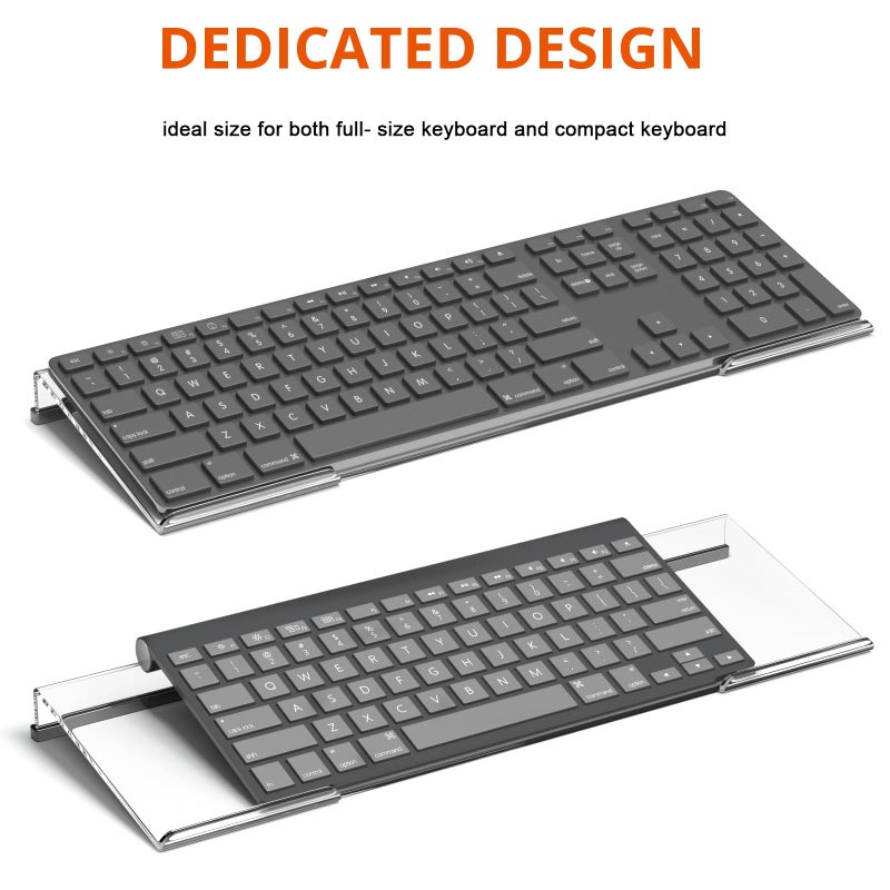 Richboom Computer Keyboard Stand Tilt PC Keyboard Stand Riser for Easy Ergonomic Typing, Acrylic Keyboard Tray Holder for Office Desk, Home, School, with Silicone Anti-Slip Case, Clear - Image 2
